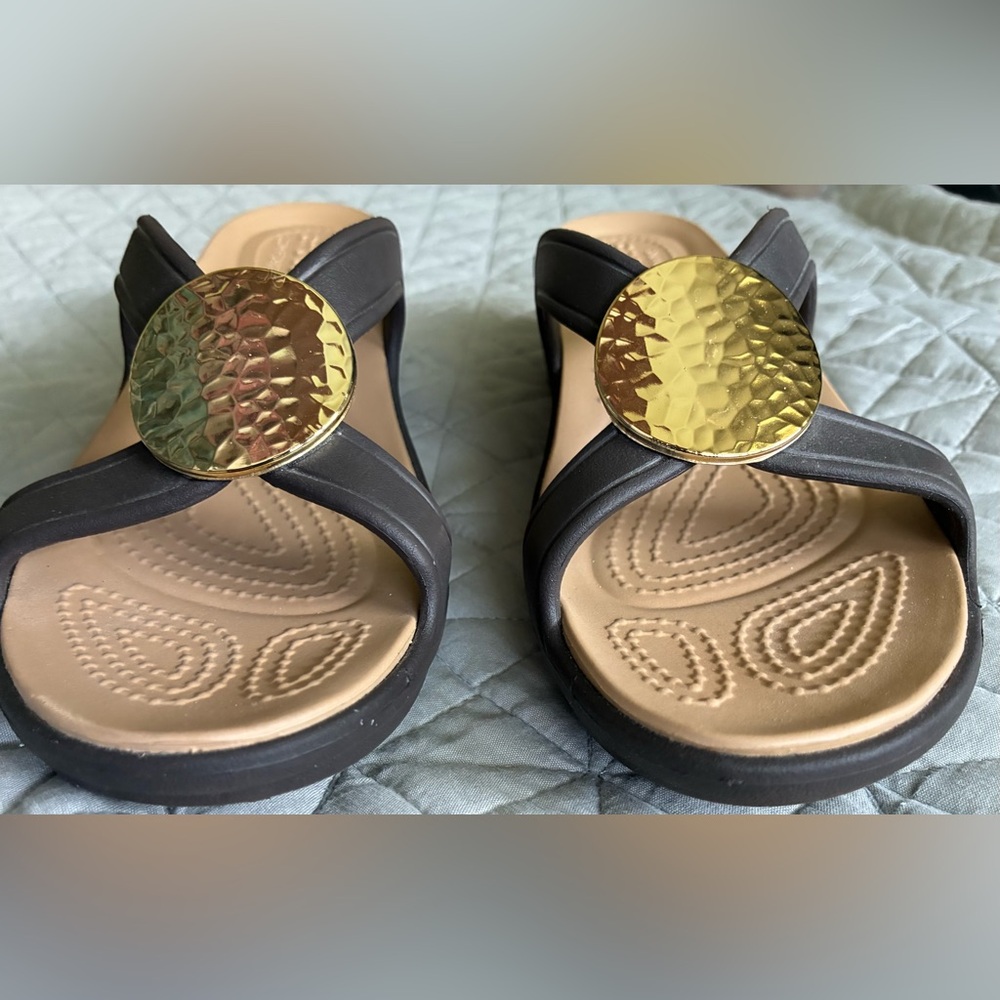 CROCS Black Sandals with Gold Accent